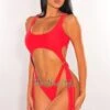 Red Cut Out O-Ring Fringe Ultra High Cut Thong Swimsuit -rehab shop red cut out o ring fringe ultra high cut thong swimsuit hot miami styles 676312