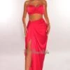 Red Gold Chain Padded Knotted Slit Skirt Two Piece Set -rehab shop red gold chain padded knotted slit skirt two piece set hot miami styles 473042