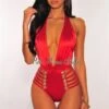Red Halter Gold Button Strappy Sides Swimsuit -rehab shop red halter gold button strappy sides swimsuit hot miami styles 304079