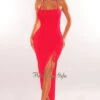 Red Ribbed Shimmery Halter Drawstring Slit Maxi Dress 2 Red Ribbed Shimmery Halter Drawstring Slit Maxi Dress -rehab shop red ribbed shimmery halter drawstring slit maxi dress hot miami styles 871437
