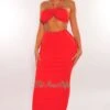 Red Smocked Halter Ruched High Waist Skirt Two Piece Set -rehab shop red smocked halter ruched high waist skirt two piece set hot miami styles 626284