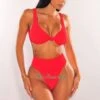 Red Textured Knotted High Rise Bikini -rehab shop red textured knotted high rise bikini hot miami styles 328428