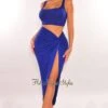Royal Blue Double Lined Tank Knotted Slit Maxi Skirt Two Piece Set