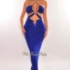 Royal Blue Gold Ring Halter Strappy Cut Out Maxi Dress 1 Royal Blue Gold Ring Halter Strappy Cut Out Maxi Dress -rehab shop royal blue gold ring halter strappy cut out maxi dress hot miami styles 868889