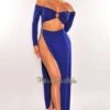 Royal Blue Off Shoulder O-Ring Cut Out Long Sleeves Slit Maxi Dress -rehab shop royal blue off shoulder o ring cut out long sleeves slit maxi dress hot miami styles 817406