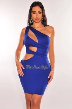 Royal Blue One Shoulder Cut Out Mini Dress