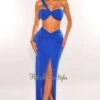Royal Blue Ribbed One Shoulder Slit Knotted Skirt Two Piece Set 2 Royal Blue Ribbed One Shoulder Slit Knotted Skirt Two Piece Set -rehab shop royal blue ribbed one shoulder slit knotted skirt two piece set hot miami styles 808937