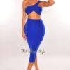 Royal Blue Ribbed Shimmery One Shoulder Ruched Back Skirt Two Piece Set -rehab shop royal blue ribbed shimmery one shoulder ruched back skirt two piece set hot miami styles 584906