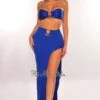 Royal Blue Strapless Tie Up Gold Ring Slit Skirt Two Piece Set -rehab shop royal blue strapless tie up gold ring slit skirt two piece set hot miami styles 228898