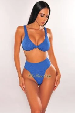 Royal Blue Textured Knotted High Rise Bikini