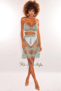 Sage Crochet Halter Cowrie Shells Skirt Two Piece Set Cover Up 8 Sage Crochet Halter Cowrie Shells Skirt Two Piece Set Cover Up -rehab shop sage crochet halter cowrie shells skirt two piece set cover up hot miami styles 866103