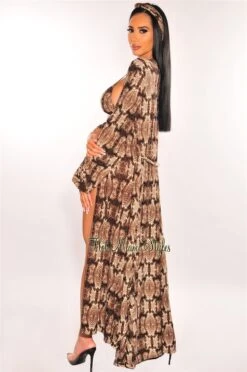 Snake Print Long Sleeves Belted Maxi Cover Up 7 Snake Print Long Sleeves Belted Maxi Cover Up -rehab shop snake print long sleeves belted maxi cover up hot miami styles 837977
