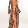 Snake Print Long Sleeves Belted Maxi Cover Up -rehab shop snake print long sleeves belted maxi cover up hot miami styles 869838