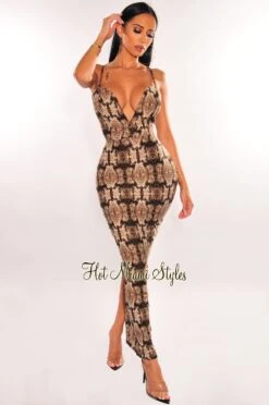 Snake Print Spaghetti Strap Sweetheart Maxi Dress