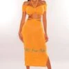 Tangerine Ribbed Knit Halter Off Shoulder Wrap Around Slit Skirt Two Piece Set -rehab shop tangerine ribbed knit halter off shoulder wrap around slit skirt two piece set hot miami styles 339909