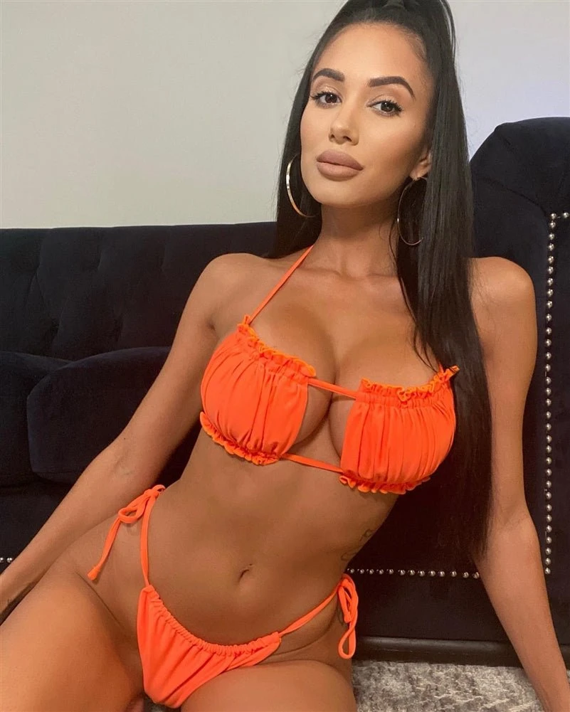Tangerine Ruched Bust Frill Padded Bandeau Bikini 5 Tangerine Ruched Bust Frill Padded Bandeau Bikini - Image 3