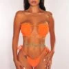 Tangerine Ruched Bust Frill Padded Bandeau Bikini