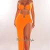 Tangerine Strapless Tie Up Gold Ring Slit Skirt Two Piece Set -rehab shop tangerine strapless tie up gold ring slit skirt two piece set hot miami styles 836482