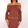 Toffee Ribbed Knit Sweater High Waist Skirt Two Piece Set -rehab shop toffee ribbed knit sweater high waist skirt two piece set hot miami styles 413014