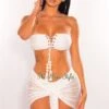 White Crochet Bandeau Lace Up Bikini Tie Up Skirt Three Piece Set -rehab shop white crochet bandeau lace up bikini tie up skirt three piece set hot miami styles 811028