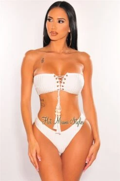 White Crochet Bandeau Lace Up Bikini Tie Up Skirt Three Piece Set 9 White Crochet Bandeau Lace Up Bikini Tie Up Skirt Three Piece Set -rehab shop white crochet bandeau lace up bikini tie up skirt three piece set hot miami styles 859848