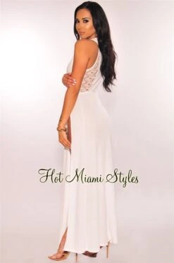 White Crochet Double Slit Cover Up Maxi Dress -rehab shop white crochet double slit cover up maxi dress hot miami styles 211077
