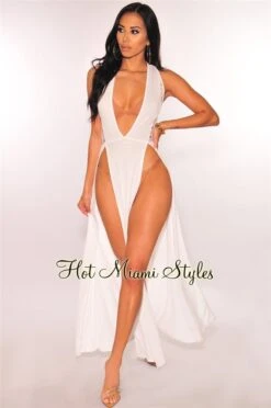 White Crochet Double Slit Cover Up Maxi Dress -rehab shop white crochet double slit cover up maxi dress hot miami styles 542140