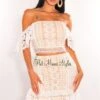 White Crochet Embroidered Off Shoulder Ruffle Skirt Two Piece Set -rehab shop white crochet embroidered off shoulder ruffle skirt two piece set hot miami styles 426325