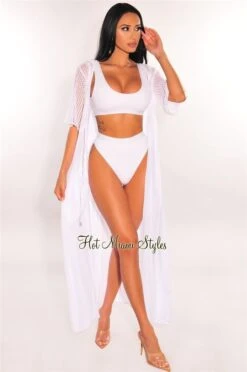 White Crochet Short Sleeve Tie Up Maxi Cover Up -rehab shop white crochet short sleeve tie up maxi cover up hot miami styles 563080