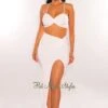 White Knotted Slit Skirt Two Piece Set -rehab shop white knotted slit skirt two piece set hot miami styles 546635
