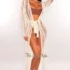 White Long Sleeve Ladder Cut Belted Cover Up -rehab shop white long sleeve ladder cut belted cover up hot miami styles 356096