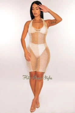 White Nude Crochet Tie Up Cover Up Dress -rehab shop white nude crochet tie up cover up dress hot miami styles 980294