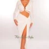 White O-Ring Wrap Around Long Sleeve Slit Skirt Two Piece Set -rehab shop white o ring wrap around long sleeve slit skirt two piece set hot miami styles 107633