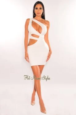 White One Shoulder Cut Out Mini Dress 8 White One Shoulder Cut Out Mini Dress -rehab shop white one shoulder cut out mini dress hot miami styles 184157