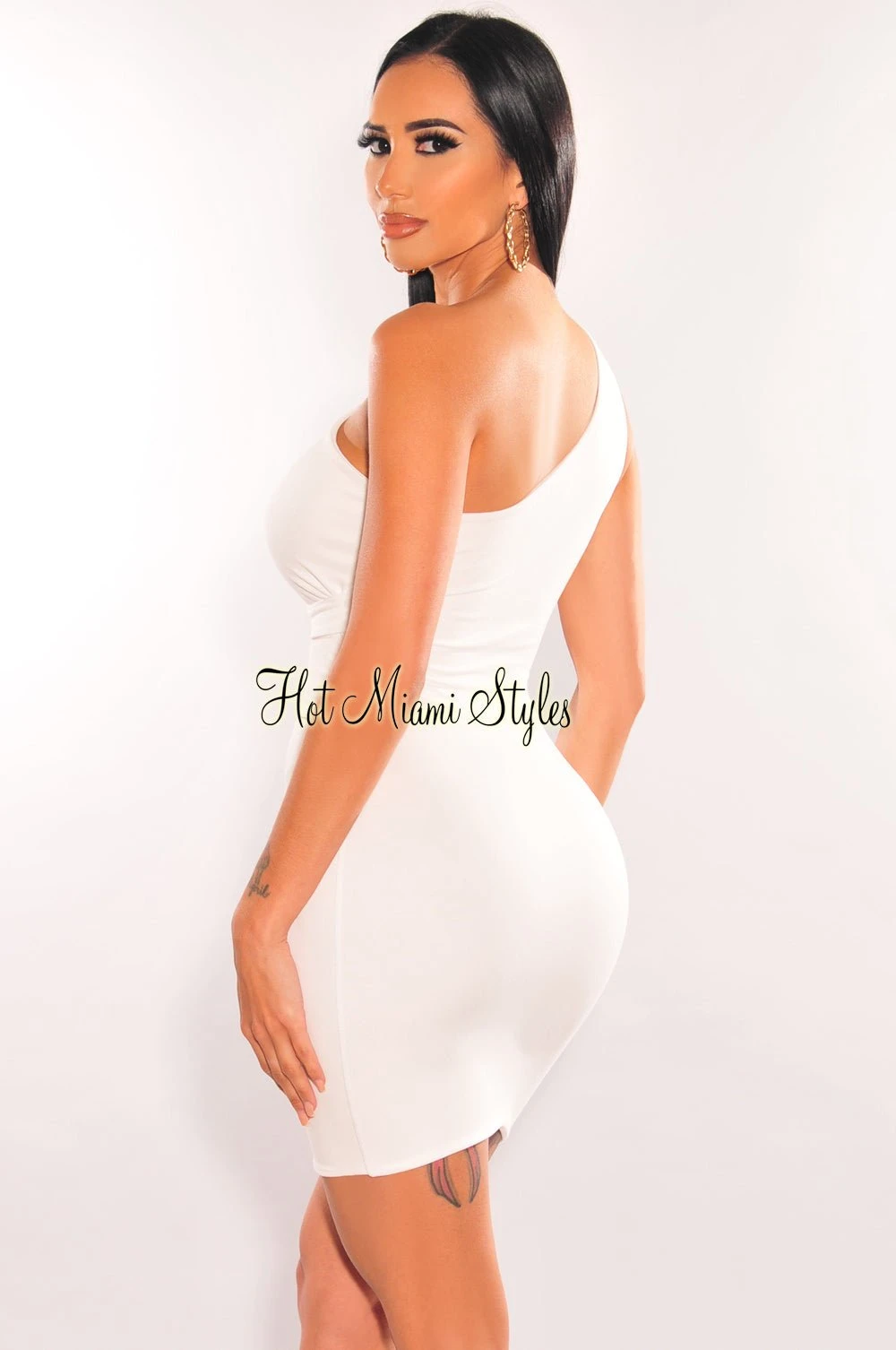 White One Shoulder Cut Out Mini Dress 4 White One Shoulder Cut Out Mini Dress - Image 2