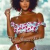 White Red Cherry Off Shoulder Ruffle Trim Bikini