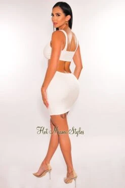 White Ribbed Sleeveless Knotted Cut Out Mini Dress 9 White Ribbed Sleeveless Knotted Cut Out Mini Dress -rehab shop white ribbed sleeveless knotted cut out mini dress hot miami styles 226234