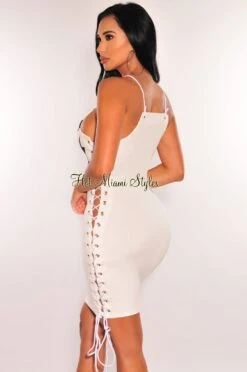 White “Savage” Lace Up Sides Zipper Mini Dress -rehab shop white savage lace up sides zipper mini dress hot miami styles 557188