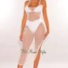 White Sheer Mesh Spaghetti Straps Cover Up Slit Dress