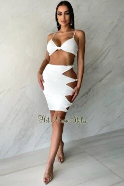 White Spaghetti Strap V Knotted Cut Out Skirt Two Piece Set 9 White Spaghetti Strap V Knotted Cut Out Skirt Two Piece Set -rehab shop white spaghetti strap v knotted cut out skirt two piece set hot miami styles 144451