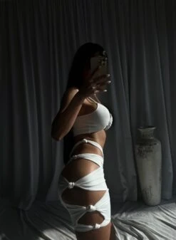 White Spaghetti Strap V Knotted Cut Out Skirt Two Piece Set 11 White Spaghetti Strap V Knotted Cut Out Skirt Two Piece Set -rehab shop white spaghetti strap v knotted cut out skirt two piece set hot miami styles 478103