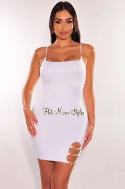 White Spaghetti Straps Gold Chain Mini Dress