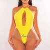 Yellow Gold Chain Halter Keyhole Open Back Swimsuit -rehab shop yellow gold chain halter keyhole open back swimsuit hot miami styles 435196