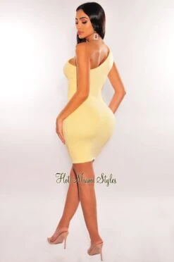 Yellow One Shoulder Cut Out Mini Dress -rehab shop yellow one shoulder cut out mini dress hot miami styles 188823