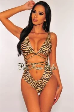 Zebra Cut Out Wrap Swimsuit